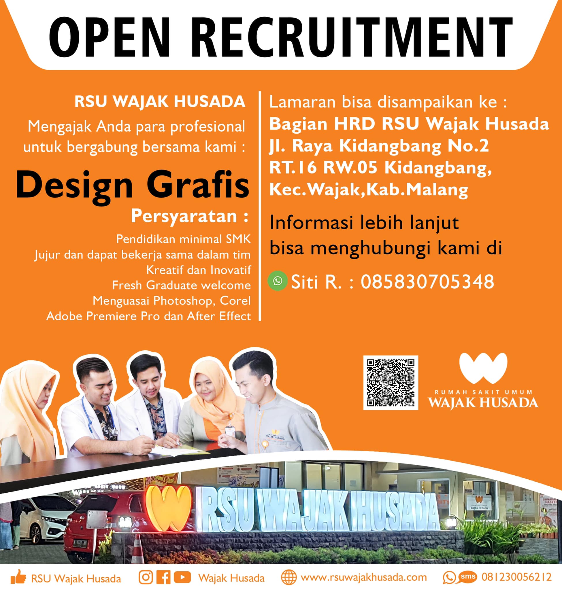 OPEN RECRUITMENT  Rsu Wajak Husada mengajak anda para profesional untuk bergabung bersama kami Pada posisi : DESIGN GRAFIS